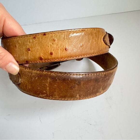 Ostrich Leather Belt Exotic Brown Tan Vintage Distressed Western Silver Mens 40 - Picture 3 of 16